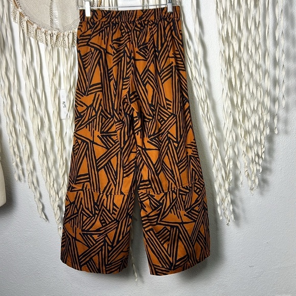 Lisa Bayne Rust and Black Geometric Print Pull On Wide Leg LagenLook Pant Small - Picture 2 of 6